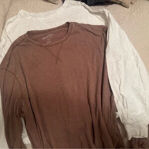 Universal Thread Long Sleeve Tee - Brown and White
